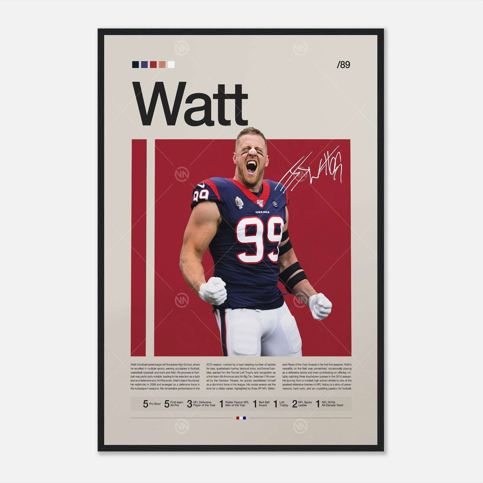 Watt Poster, Sports Poster, Football Poster, Sports Bedroom