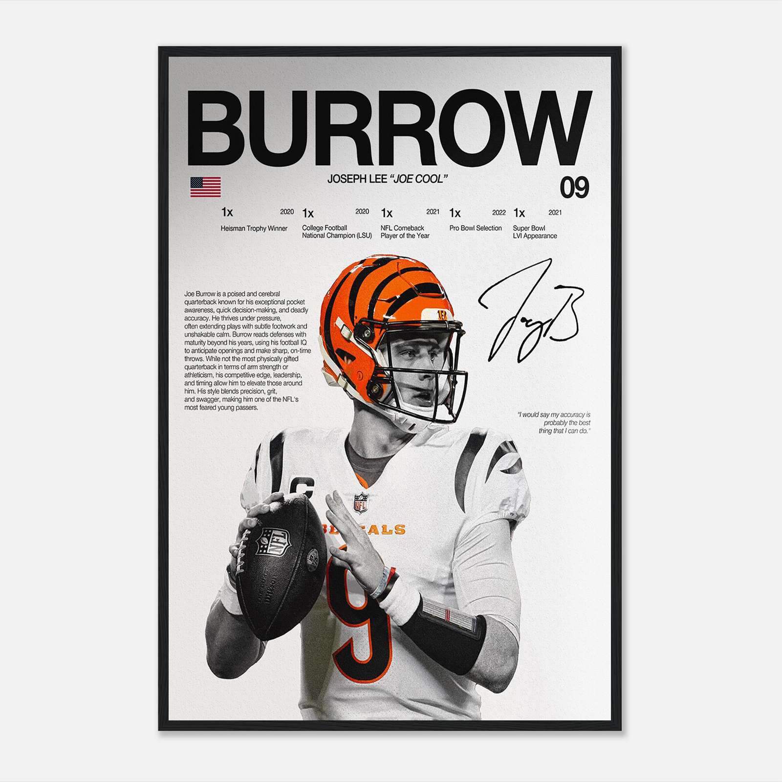 Joe Burrow Poster, Sports Poster, American Football Poster, Football ...