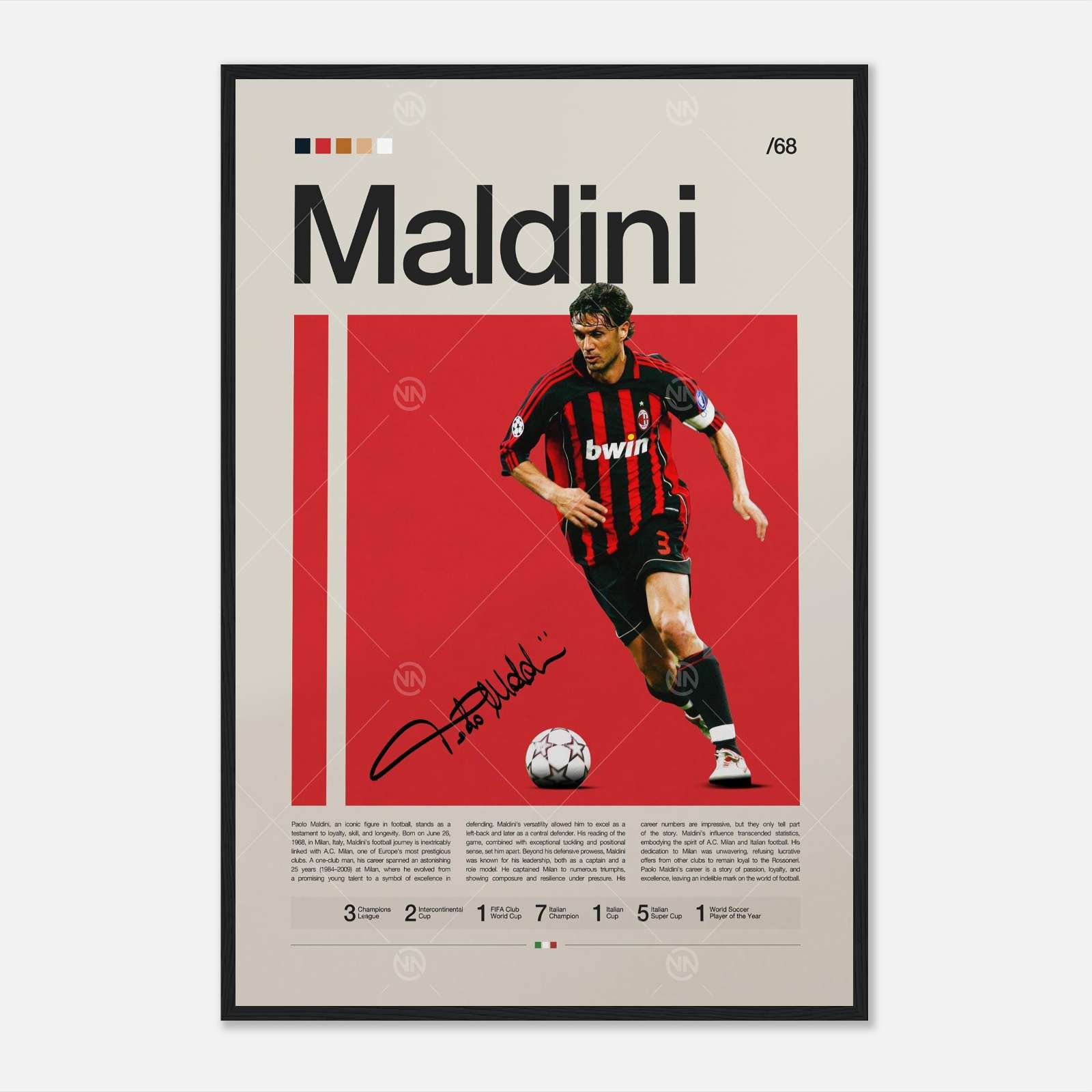 Paolo Maldini Poster, Soccer Gifts, Sports Poster, Football Player